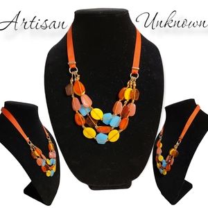 Women's contemporary bold, chucky, colorful layered necklace red blue orange